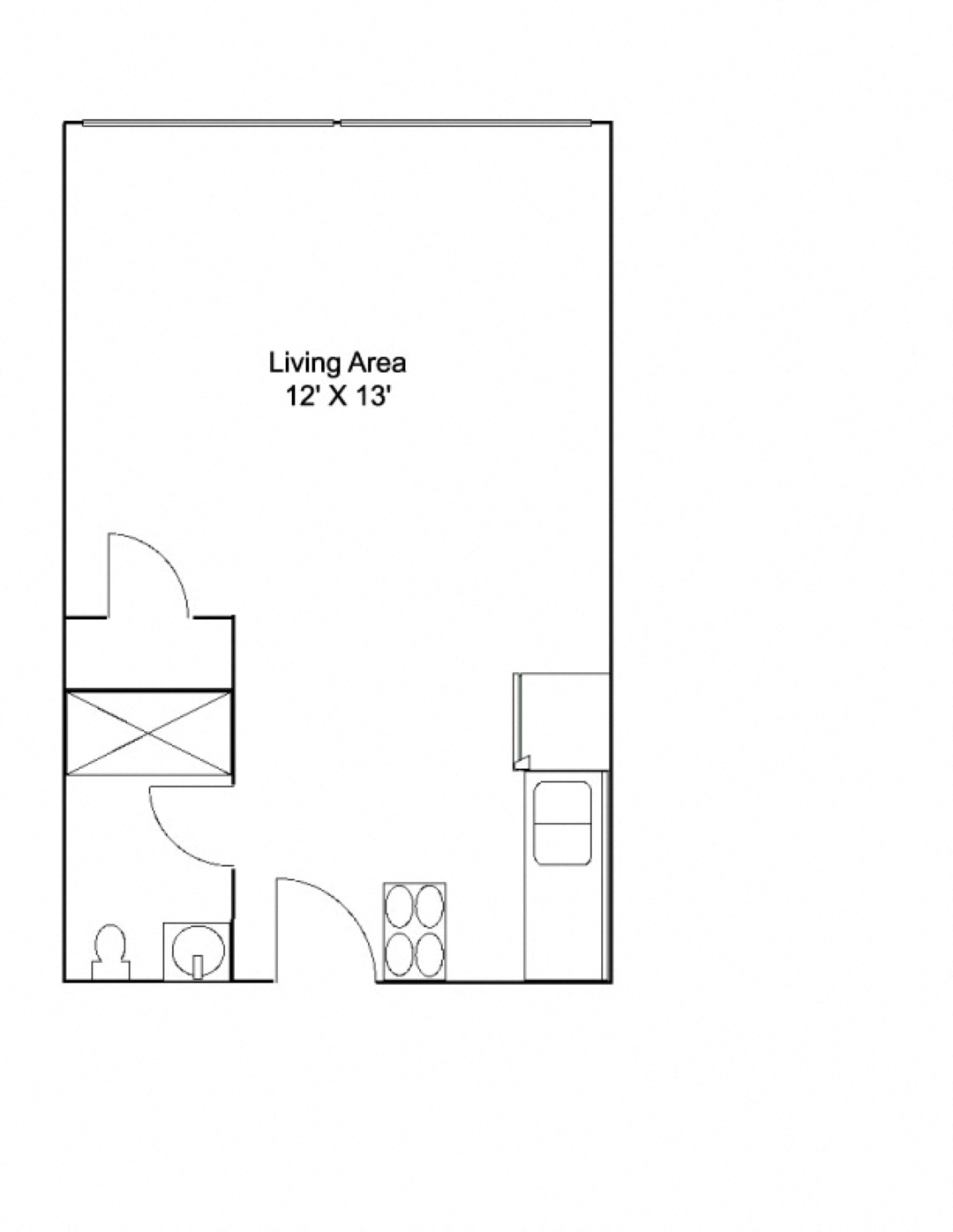 Floor plan for studio, 1 bath, 500 sqft